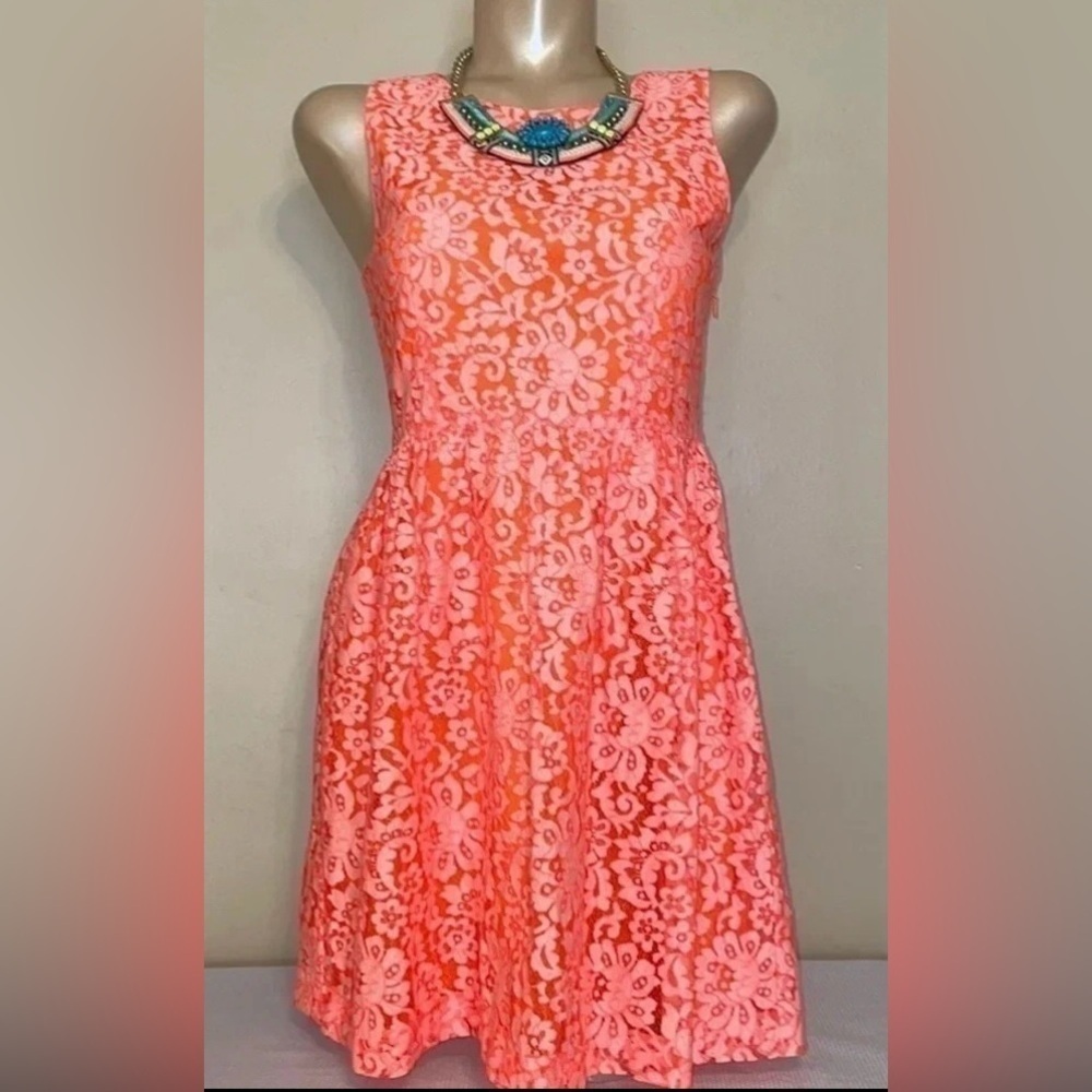 Madewell women’s  Dress 6 small Mini sleeveless Orange white Blossom Floral Lace